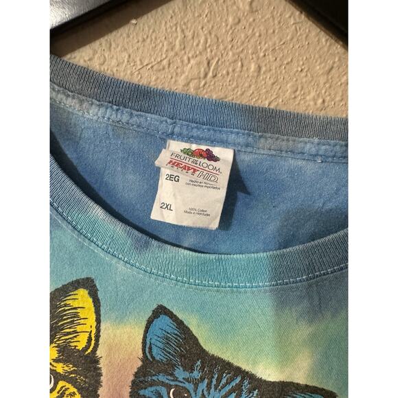 VTG Psychedelic Rainbow Cat Head Kitten Face Tie Dye Spiral Tee T Shirt Top XL - Picture 3 of 3